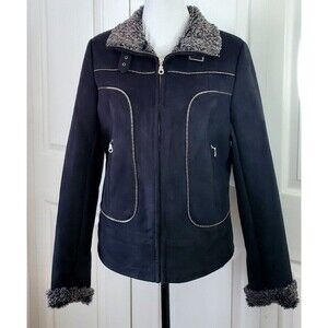 Parkhurst Women's Steel Blue Faux Fur & Suede Jacket Zip up Coat  Sz Small EUC